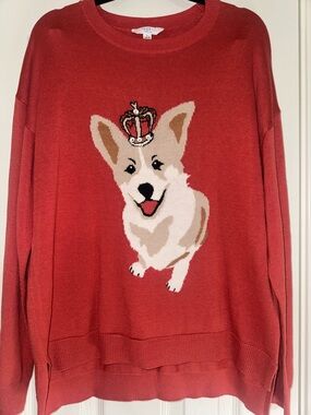 Time and Tru Coral Corgi Crown Dog Sweater
